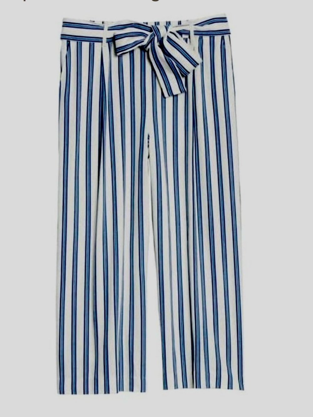 Halogen Women’s Cropped Cream & Navy Striped Wide-Leg Pants
